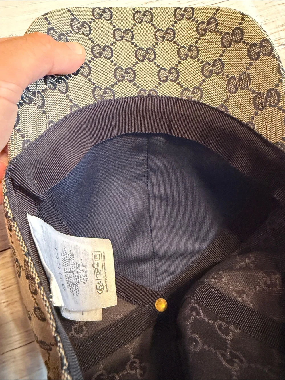 Gucci Beige GG Canvas Baseball Cap with Red & Navy Web Stripe